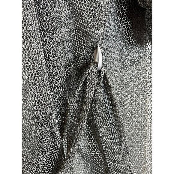Retro Mesh Cardigan Gray M Funky Edgy Classic Chic Sheer Neutral Futuristic 80s - Picture 6 of 11